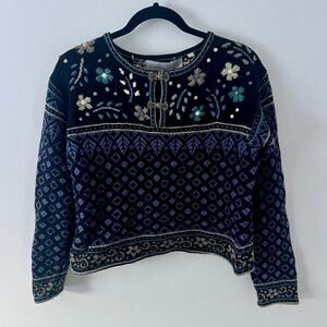 Fair isle embroidered sweater navy